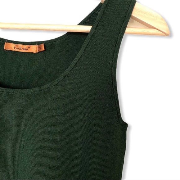 Belldini Dark Green Ribbed Stretch Scoopneck Tank Medium - Picture 3 of 5